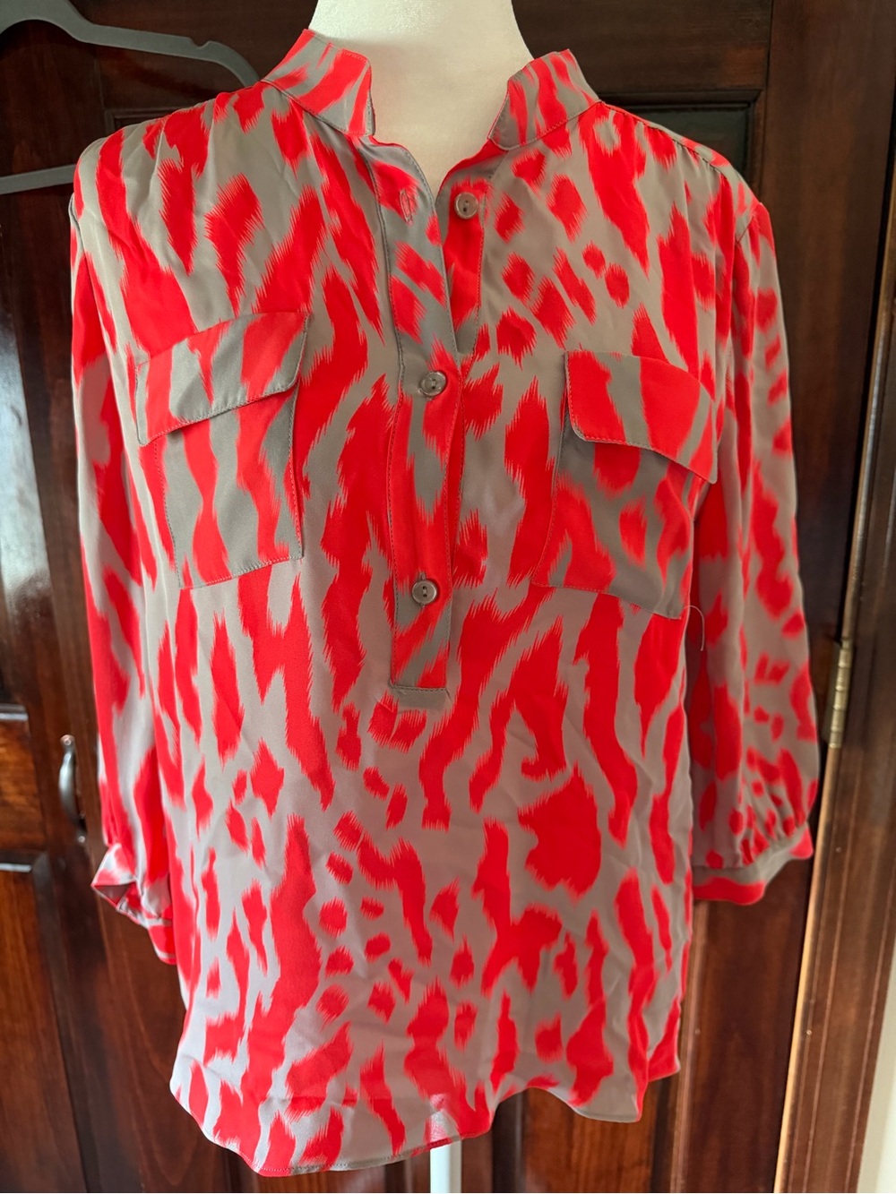 Red & Gray Patterned women’s silk blouse